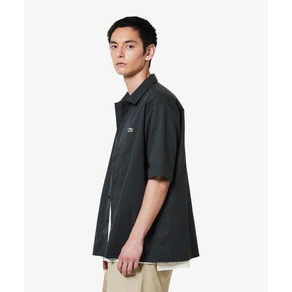 LACOSTE シルクブレンドオープンカラーシャツ ダークカーキ メンズS LACOSTE（ラコステ） シルクブレンドオープンカラーシャツ