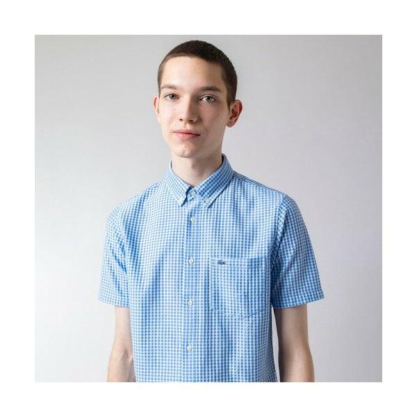【新品タグ付】ラコステ　チェック　半袖シャツ　BD　クールマックス　ロゴタグ　L LACOSTE（ラコステ） クールマックスブレンドジャガード半袖チェック