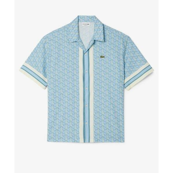 【ライトブルー】モノグラムオープンカラーシャツ ラコステ LACOSTE モノグラムオープンカラーシャツ （ライトブルー