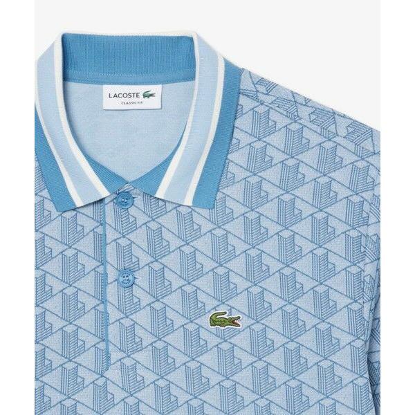 [がしゅ ページ]　LACOSTE ポロシャツ モノグラム ブルー FR3 LACOSTE（ラコステ） モノグラムジャカード半袖ポロシャツ