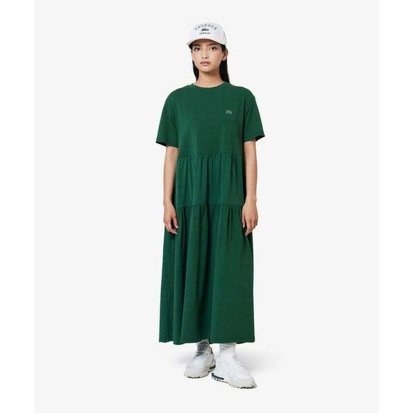 LACOSTE / ラコステ ティアード切り替え コットンドレス マキシ丈 ワンピースの画像