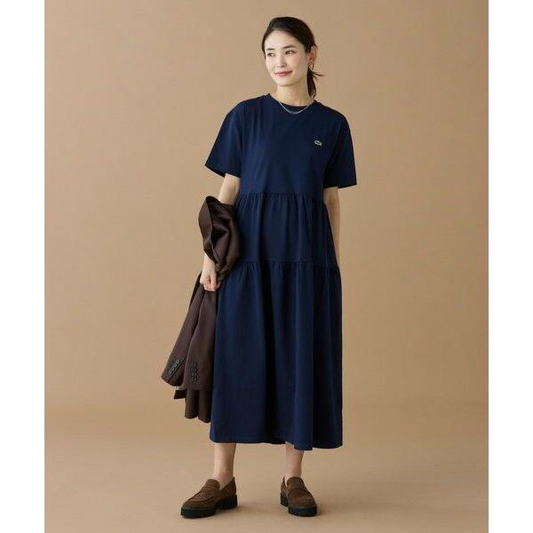 LACOSTE / ラコステ ティアード切り替え コットンドレス マキシ丈 ワンピースの画像
