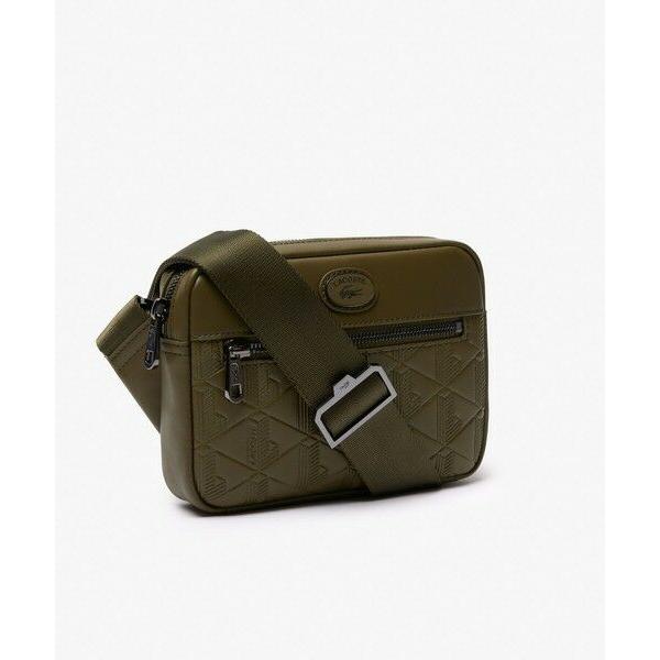【定価24200円】LACOSTE レザーモノグラムリポーターバッグ 型押し 黒 定価24200円】LACOSTE レザーモノグラムリポーターバッグ 型押し