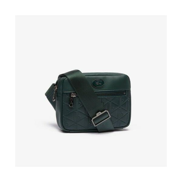 ラコステ　モノグラム レザーモノグラムリポーターバッグ　黒色 LACOSTE ショルダーバッグ モノグラム レザーモノグラム