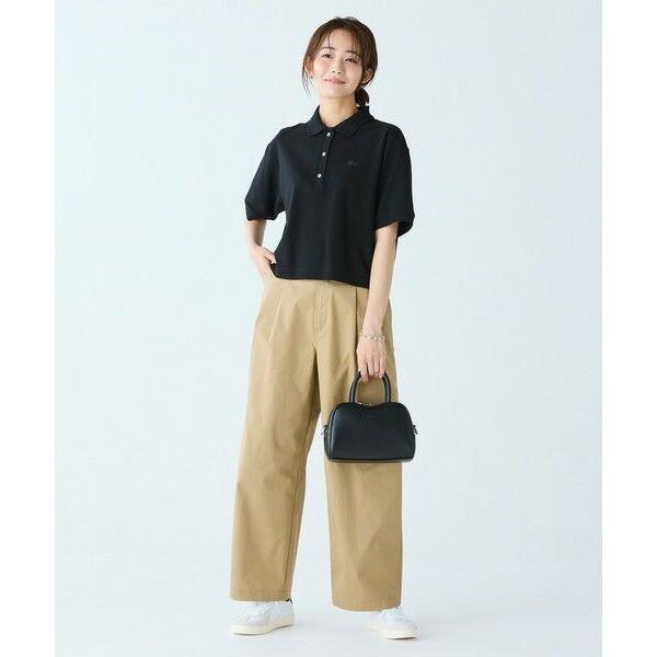 LACOSTE 鹿の子 ワイド クロップド丈 半袖ポロシャツ　ブラック ヘビーウェイト鹿の子 ワイド クロップド丈 半袖ポロシャツ | ラコステ