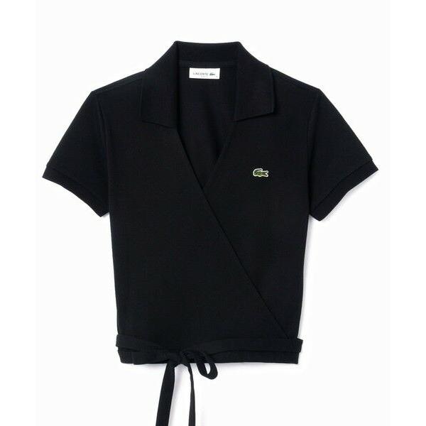 lacoste ハイストレッチ鹿の子ラップフロント クロップド丈半袖ポロシャツ LACOSTE｜ハイストレッチ 鹿の子 ラップフロント クロップド丈