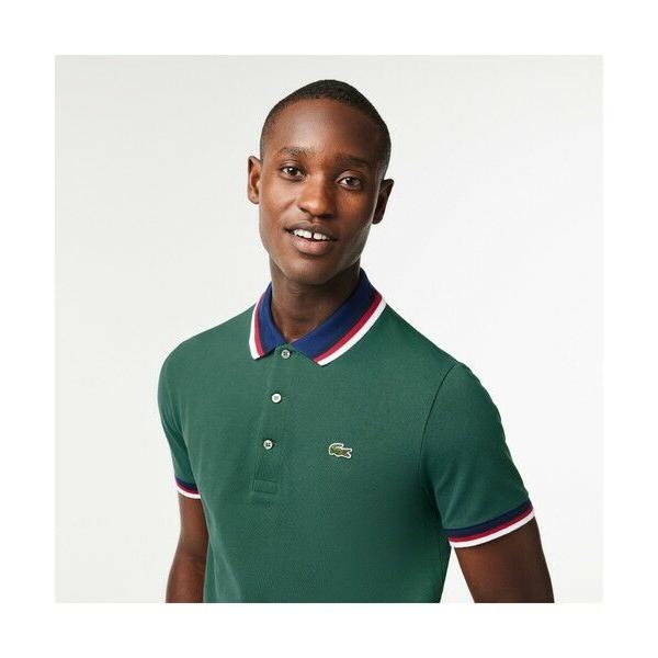 【希少】LACOSTE ラコステ サマーニット ポロシャツ ボーダー セール】 配色ボーダーリブニット鹿の子地ポロシャツ