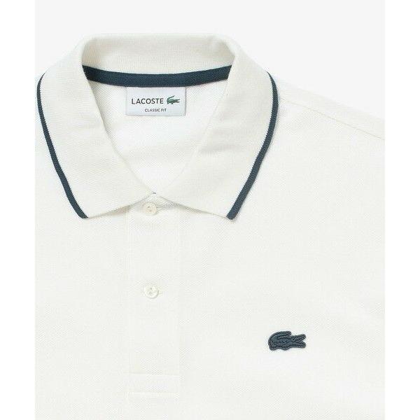 ラコステ　LACOSTE 半袖ポロシャツ　スリーブネームパッチ鹿の子ポロ セール】 スリーブネームパッチ 配色ライン鹿の子地ポロシャツ