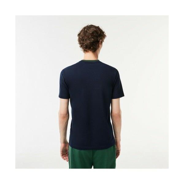 ★LACOSTE★ボーダーリブニットクルーネック鹿の子地レディースTシャツ☆ セール】 オーガニックコットン ボーダーリブニットクルーネック