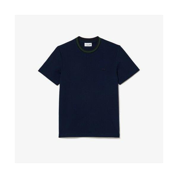 ★LACOSTE★ボーダーリブニットクルーネック鹿の子地レディースTシャツ☆ ボーダーリブニットクルーネック鹿の子地Tシャツ TF7221