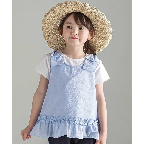 Tartine et Chocolat / タルティーヌ エ ショコラ 無地Tシャツ＋サッカー肩リボンブラウス 2点セット(100140cm)