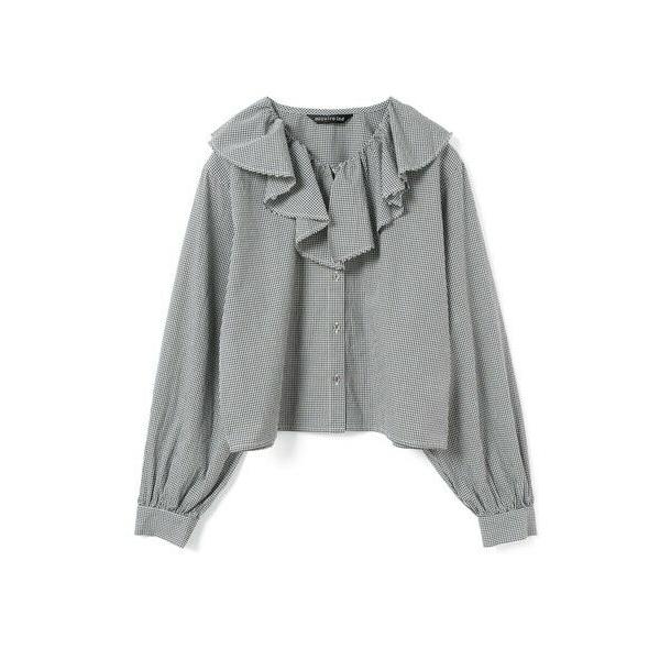[美品]mizuiro ind チェックフリルギャザーカラーシャツ mizuiroind（ミズイロインド） チェックフリルギャザーカラーシャツ