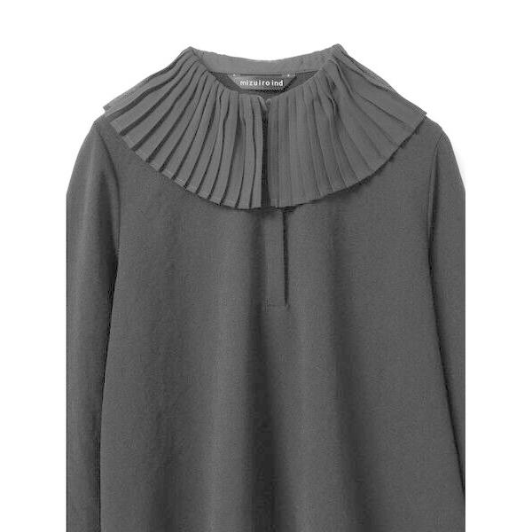 【タグ付き未使用】ミズイロインド プリーツカラーシャツ 長袖 ブラウス シフォン mizuiro ind プリーツカラーシャツ | mizuiro ind (Women