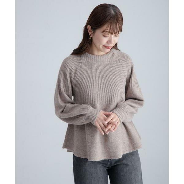 ライトグレー バックリボン 長袖トップス ノーソーイングニット S〜M