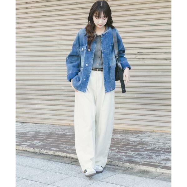 スーパービューティー　ストレッチ　デニム　ノーカラー　ジャケット　パール　リボン URBAN RESEARCH ITEMS（アーバンリサーチ アイテムズ） URBAN RESEARCH