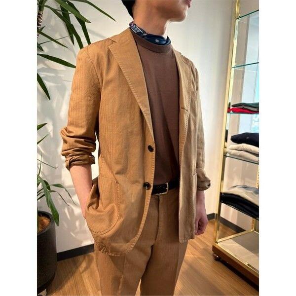 Brooks Brothers / ブルックス ブラザーズ コットン／ラミー　ヘリンボーン　ガーメントダイ　段返り３釦アンコンジャケット　Classicの画像