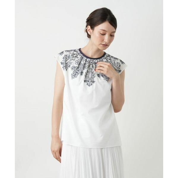 Leilian / レリアン 刺繍フレンチスリーブブラウスの画像
