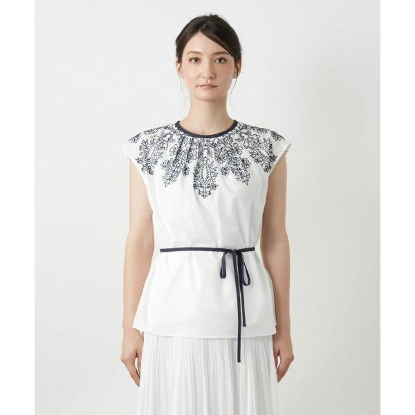 Leilian / レリアン 刺繍フレンチスリーブブラウスの画像
