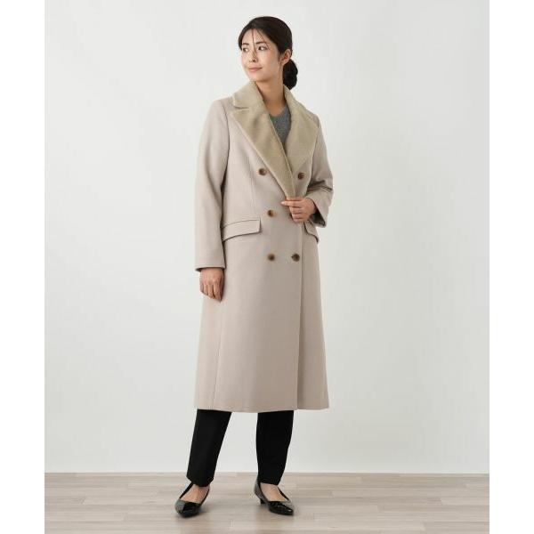 美品✨　カシミヤ混　レリアン　ダブルブレストコート　ファー　大きいサイズ Leilian（レリアン） フェイクファー切替ダブルブレストコート