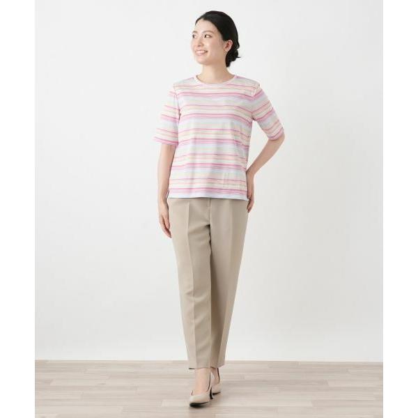 Leilian（レリアン） マルチカラーボーダーTシャツ【Leilian WHITE