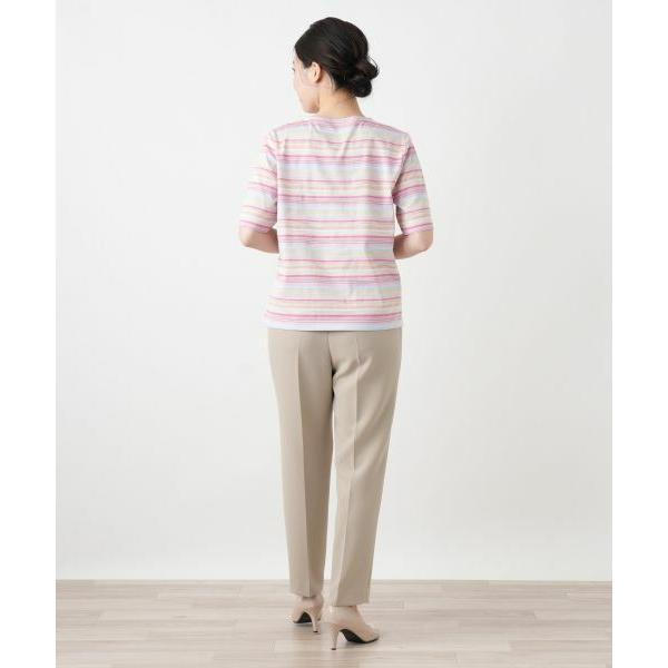 Leilian（レリアン） マルチカラーボーダーTシャツ【Leilian WHITE