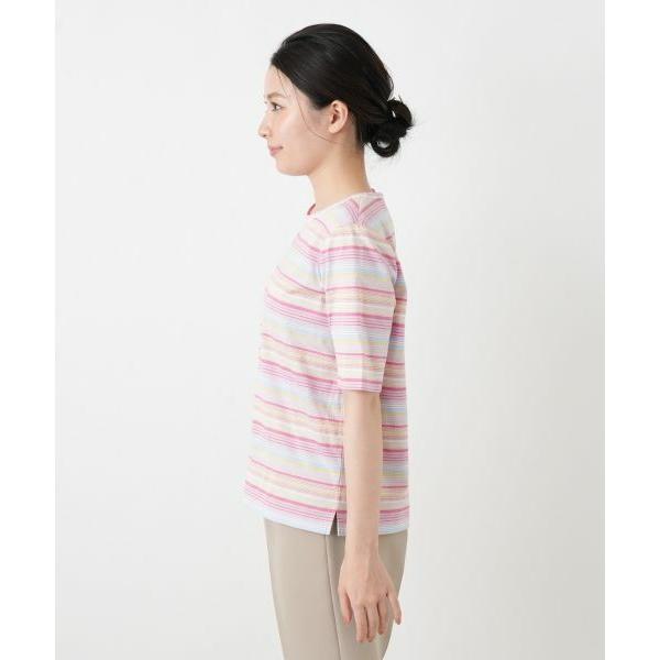 Leilian（レリアン） マルチカラーボーダーTシャツ【Leilian WHITE
