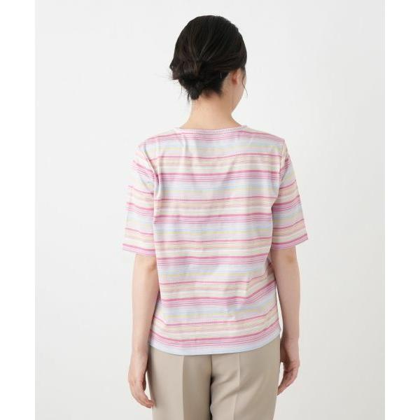 Leilian（レリアン） マルチカラーボーダーTシャツ【Leilian WHITE