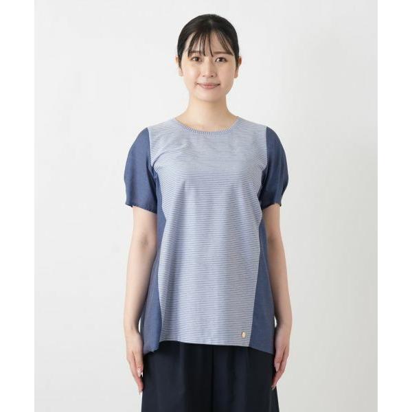 Leilian（レリアン） ボーダー切替パフスリーブブラウス【Leilian 