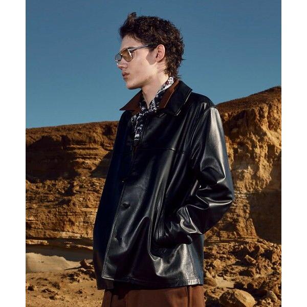 MEN'S BIGI / メンズビギ ライトラムレザー カバーオールブルゾンの画像