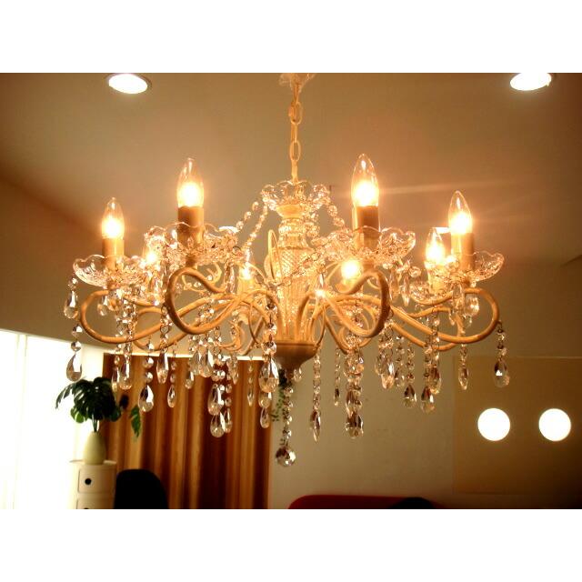 ★■送料無料■ゴージャス★クリスタルシャンデリアランプ8灯　アンティークホワイト　天井照明間接照明ライトLED使用可能【RCP】 | 