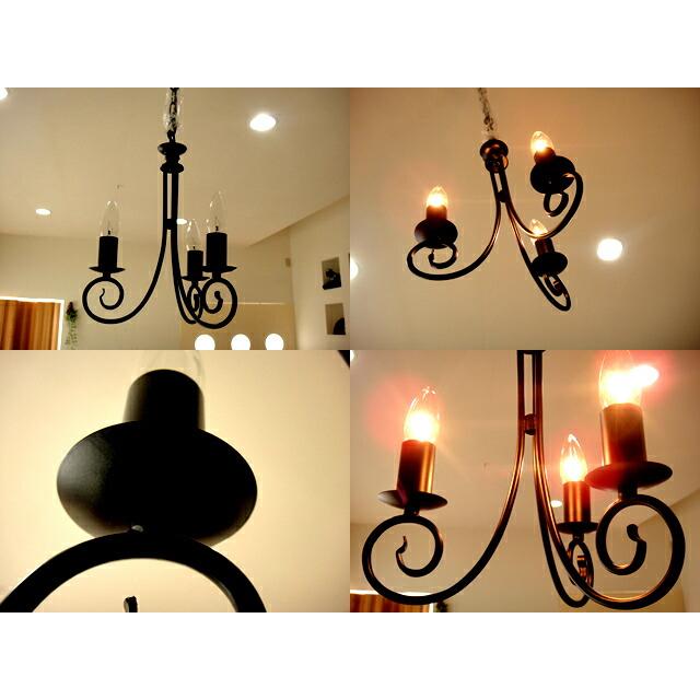 ☆シンプルレトロモダン○シャンデリアランプ3灯 ブラックor