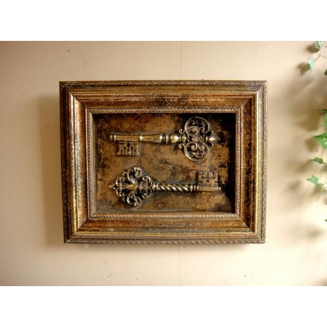 ★アンティーク額縁パネル　デコレーションKey　鍵モチーフウォールデコ　ヨーロピアンロココスタイルフレーム　【RCP】 | 