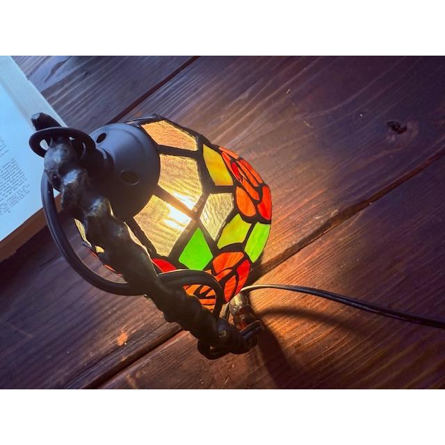 ☆LED電球付き！アンティーク調ステンドグラス吊型テーブルランプ バラ