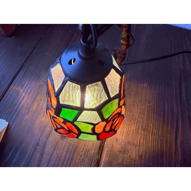 ☆LED電球付き！アンティーク調ステンドグラス吊型テーブルランプ バラ