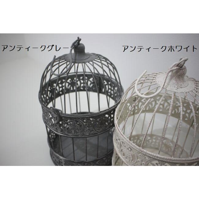 ★アンティークシャビー アイアンバードゲージラウンド Mサイズ プラントホルダー アンティークグレーorホワイト 鳥かごプランターインテリアに 男前 |  | 02