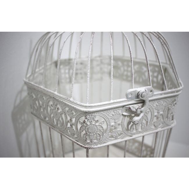 ★アンティークシャビー 大き目アイアンバードゲージヘキサゴン Lサイズ プラントホルダー アンティークホワイト 鳥かごプランターインテリアに 男前 |  | 01