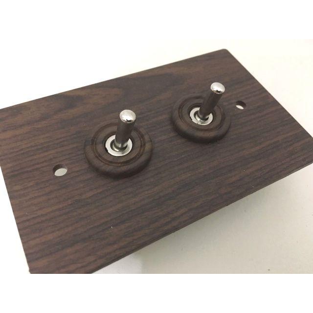 最安値挑戦中★かっこいいレトロオシャレな壁スイッチ♪トグルスイッチ付プレート 木目調ダブル アンティークシャビー |  | 03