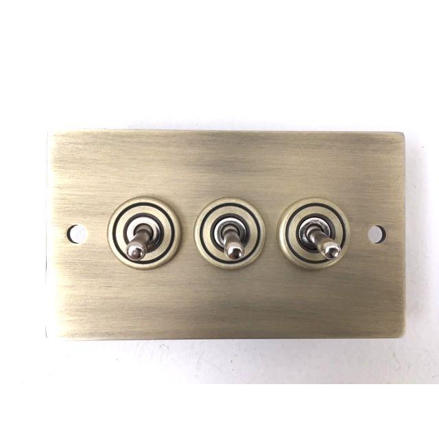 アンティーク3口トグルスイッチカバー◎プレート　レトロオシャレな壁スイッチ♪アメリカン　カントリー　男前　昭和モダン　ONOFF切り替え　インダストリアル |  | 01