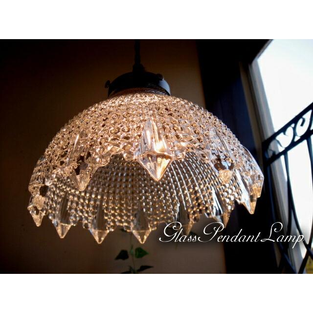 LED電球付き★1灯アンティーク調レトロガラスペンダントランプ　クリア34　真鍮色　天井照明フレンチ北欧カントリー風インテリアに　ペンダントライト【RCP】 |  | 01