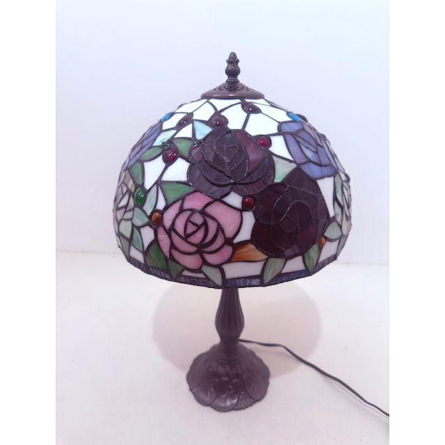 ★大きいサイズ★アンティーク調フラワーステンドグラススタンドランプ 薔薇 ブラウン テーブルランプレトロ大正ロマン系卓上照明 |  | 02