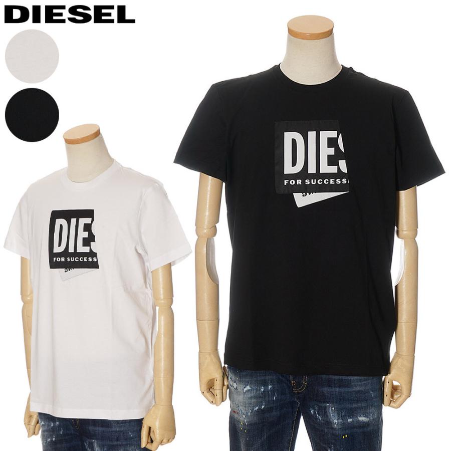 ディーゼル Tシャツ メンズ DIESEL 半袖ティーシャツ めくれロゴ ホワイト ブラック A02378 0HAYU :dim00127