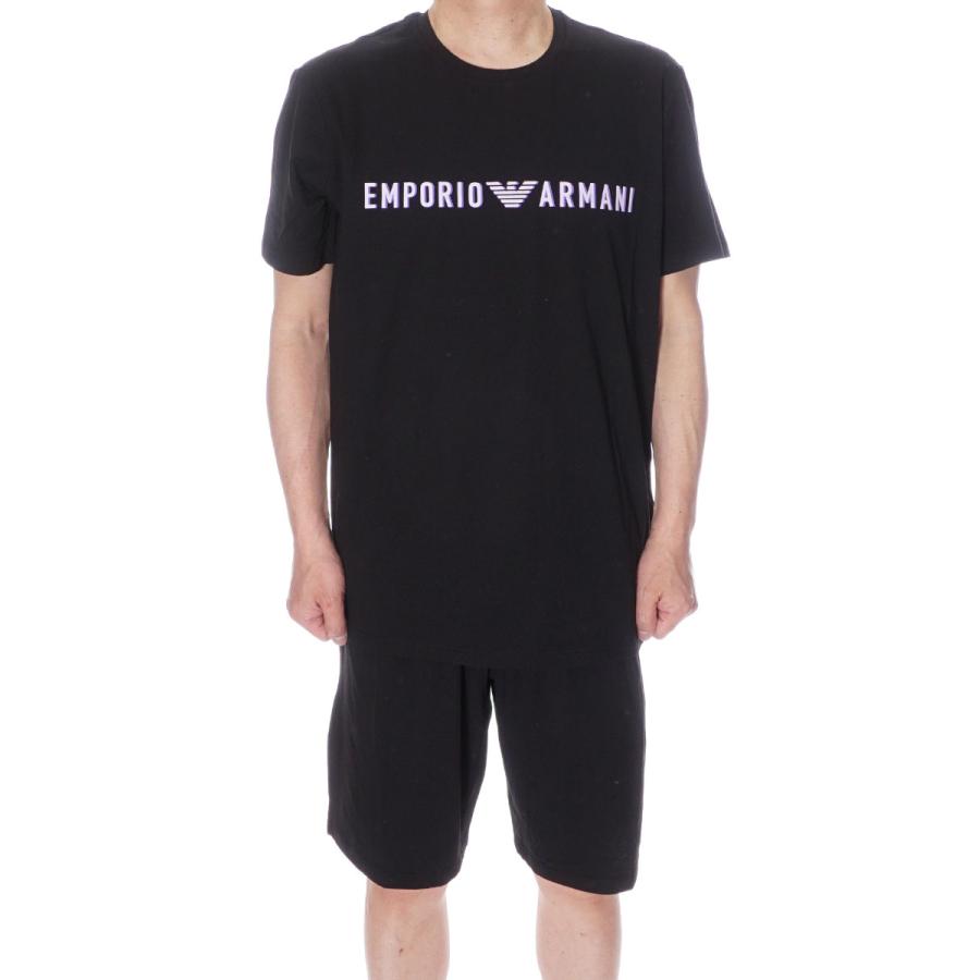 エンポリオ・アルマーニ EMPORIO ARMANI Tシャツ ハーフパンツ セットアップ ルームウエア メンズ ブラック 111573 4R516 00020｜selecty｜02