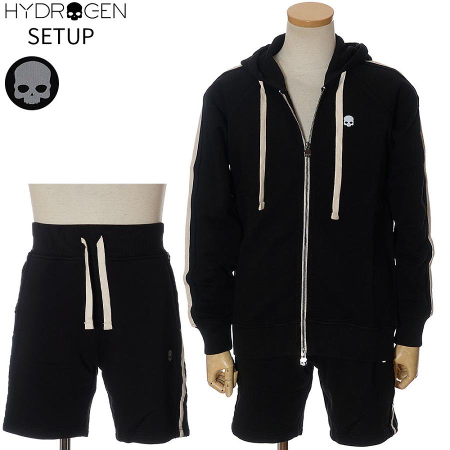 ハイドロゲン セットアップ メンズ HYDROGEN 上下 サイドライン ジップパーカー スウェット ハーフパンツ 股下18cm ハイドロゲン S： 股上33cm