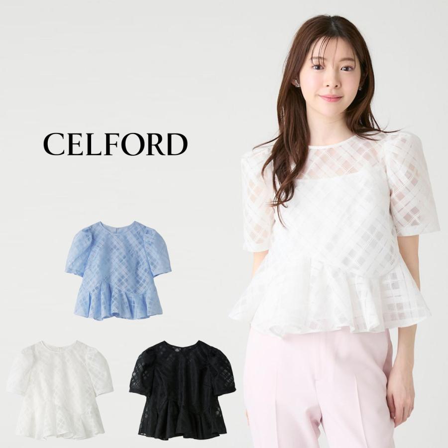 CELFORD（セルフォード） 洗える シアーチェックペプラムトップス