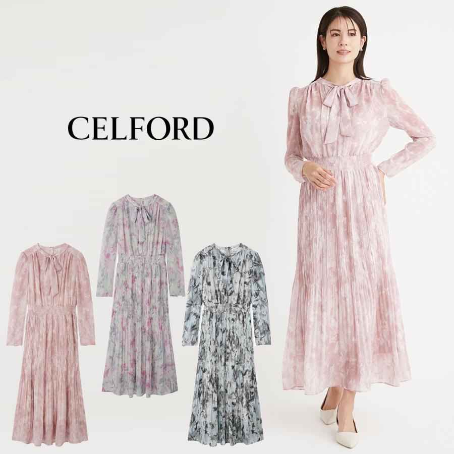SALE10%OFF セルフォード ボウタイプリーツワンピース cwfo251034 レディース ドレス ロングワンピース シフォン オケージョン CELFORD | CELFORD