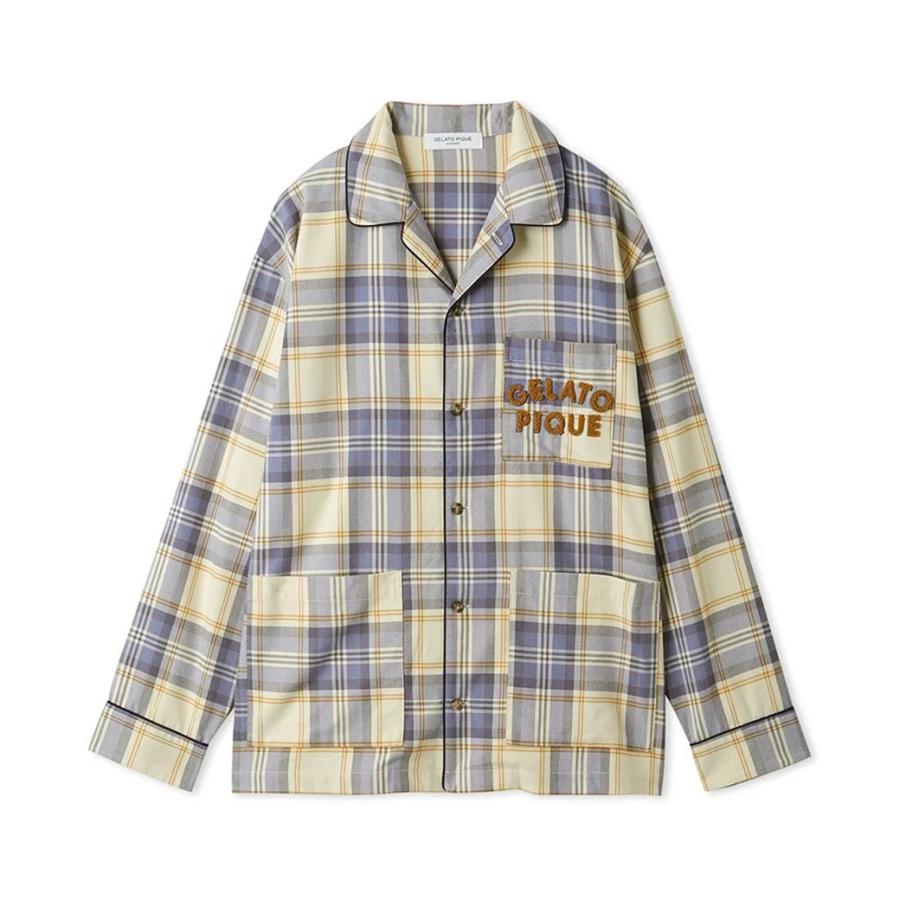 ジェラートピケ　チェック柄セットアップ　2024AW 完売商品 トレンドチェック柄シャツ(シャツ)｜ルームウェア・パジャマ通販