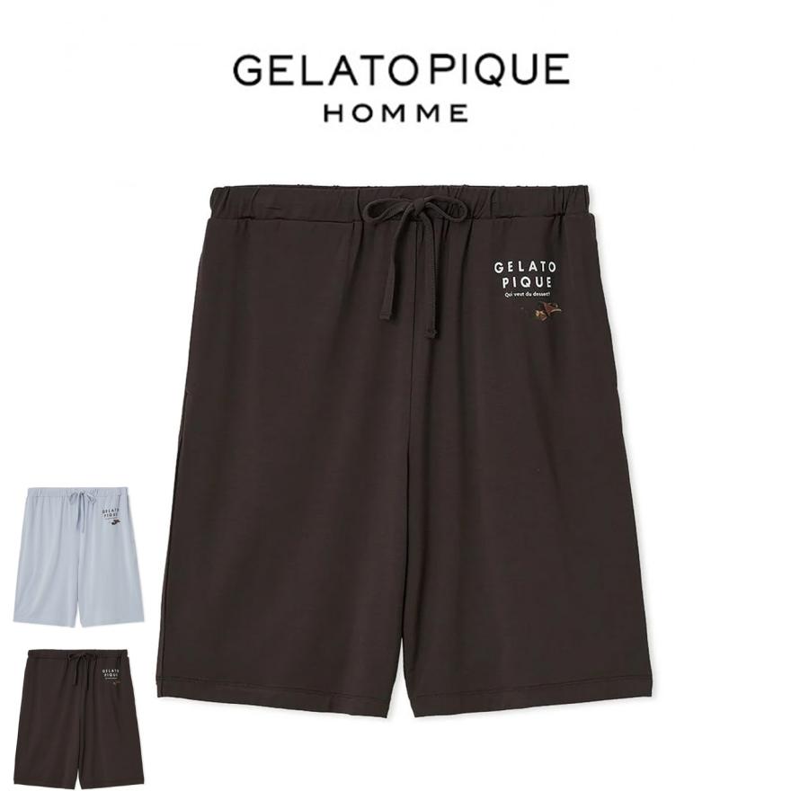 ジェラートピケ オム 接触冷感 COOLレーヨンロゴハーフパンツ pmcp252354 メンズ ルームウェア パジャマ GELATO PIQUE HOMME | gelato pique