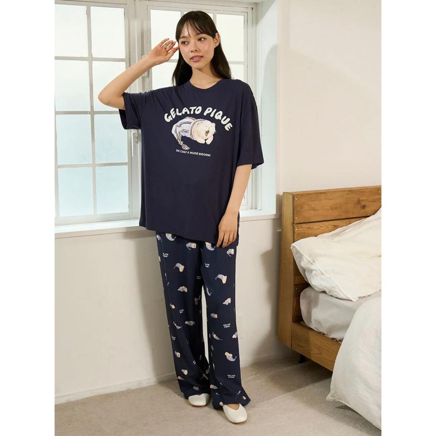 ジェラートピケ　ルームウェア パジャマ CAT HOMME】sleeping cat ジャガードプルオーバー(ニットプル