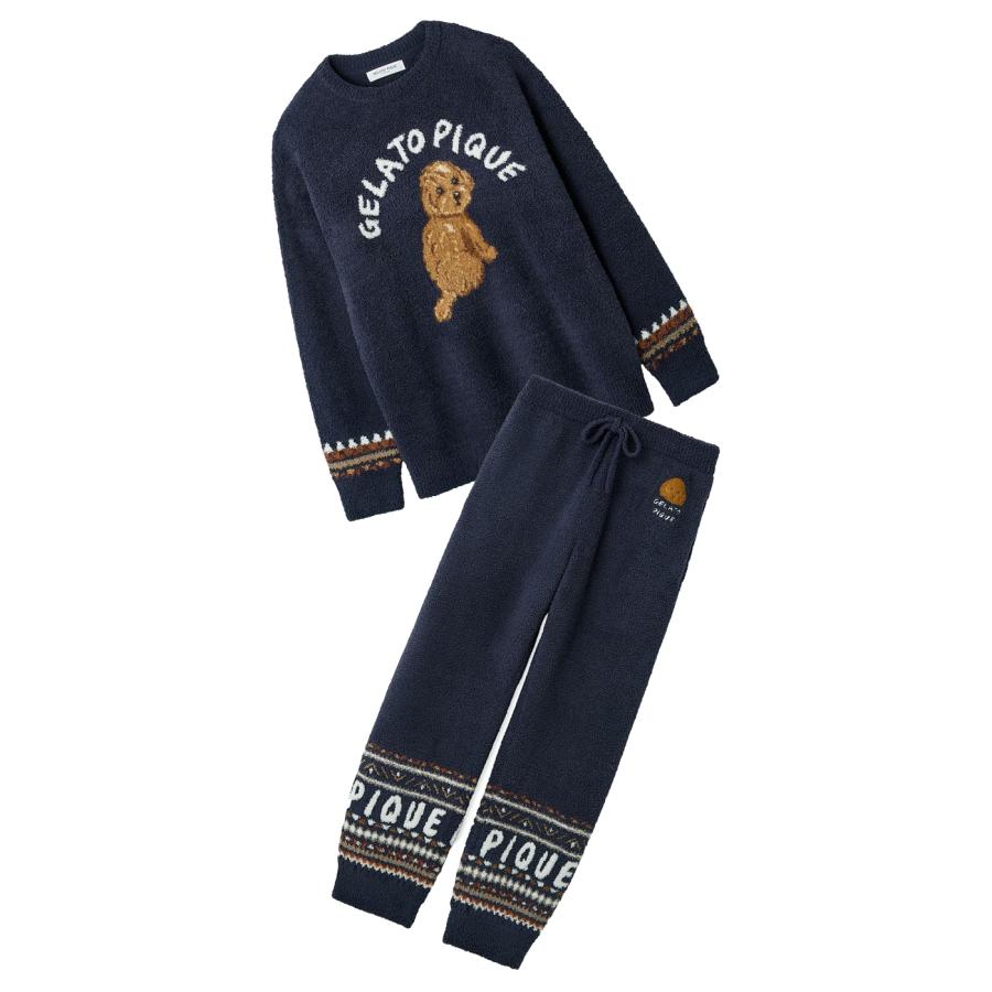 【ジェラートピケ】　トイプードル　ジャガードプルオーバー＆ロングパンツ　パウダー gelato pique（ジェラートピケ）の「【ラッピング済み】パウダーDOG3柄