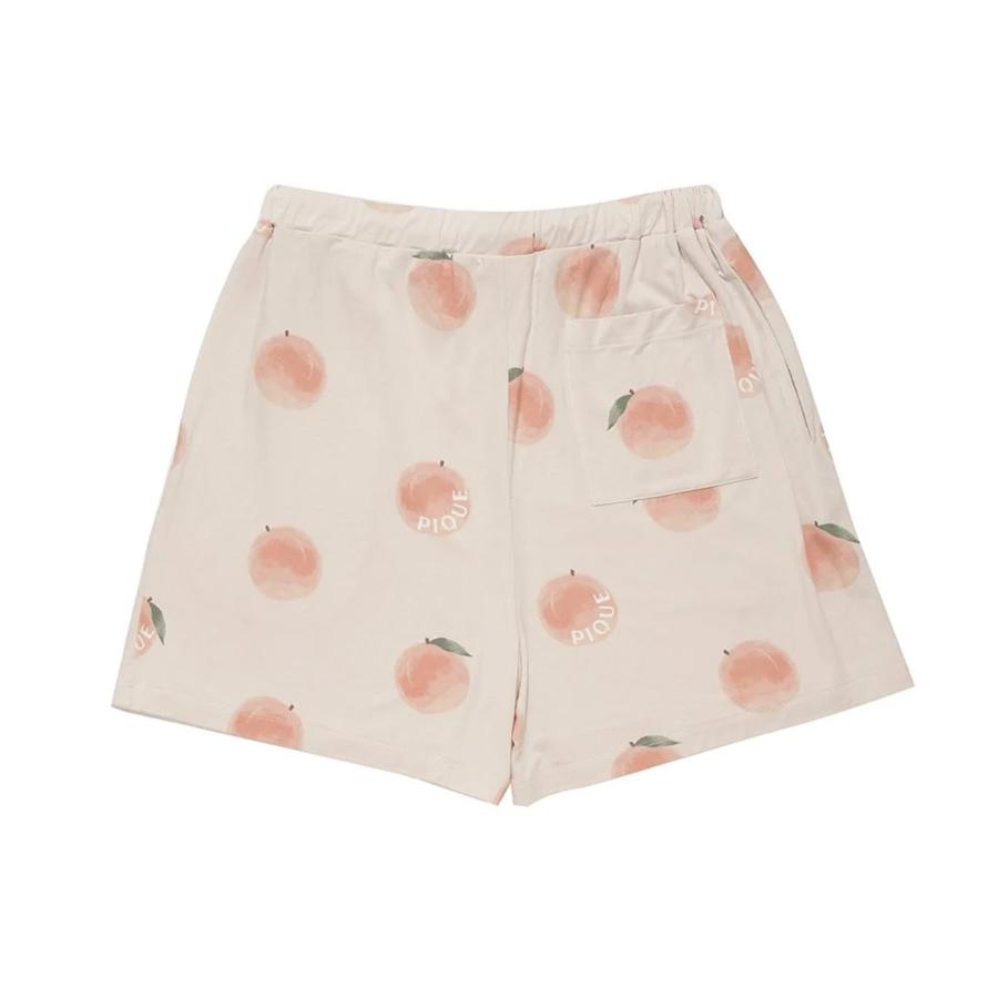 【新品】ジェラートピケフルーツプルオーバー&チェックショートパンツ　ピーチ柄 新品】ジェラートピケフルーツプルオーバー&チェックショート